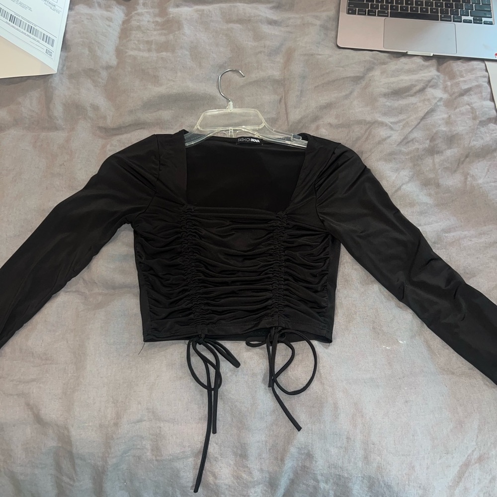 Black Ruched Long Sleeve Top